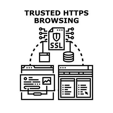 Trusted https browsing and secure network connection Illustrazione stock