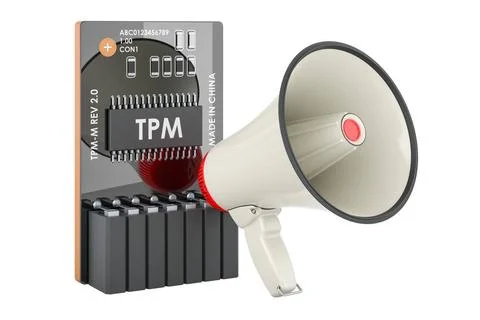 Trusted Platform Module with megaphone. 3D rendering Trusted Platform Modu... Stock Photos