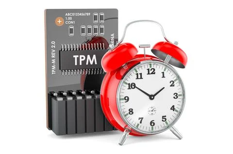 Trusted Platform Module, TPM with alarm clock. 3D rendering 스톡 일러스트