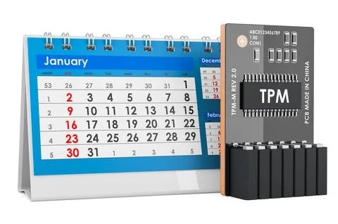 Trusted Platform Module, TPM with desk calendar, 3D rendering 스톡 일러스트
