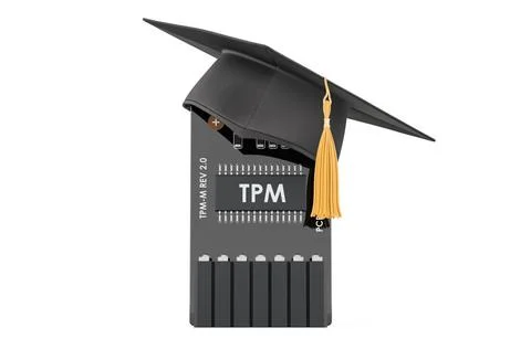 Trusted Platform Module, TPM with education hat. 3D rendering Trusted Plat... Fotos de archivo
