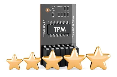 Trusted Platform Module, TPM with five golden stars. 3D rendering Trusted ... Stock Photos