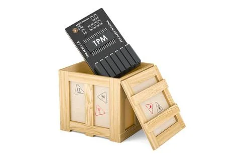 Trusted Platform Module, TPM inside wooden box, delivery concept. 3D rende... Stock Photos