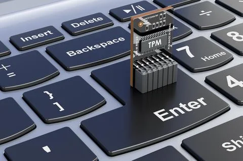 Trusted Platform Module, TPM on laptop keyboard, 3D rendering Illustrazione stock