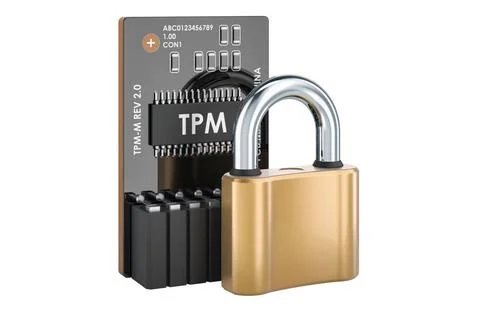 Trusted Platform Module TPM mit Vorhängeschloss, 3D-Rendering Trusted Plat.. Stock Photos
