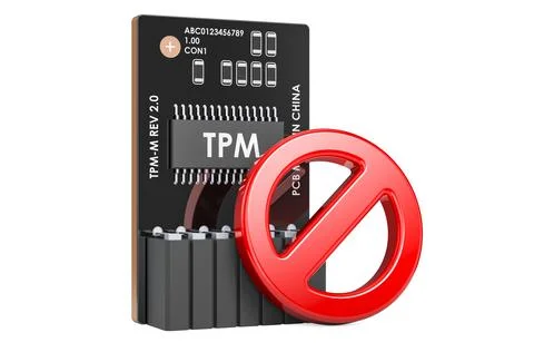 Trusted Platform Module, TPM with prohibition, symbol. 3D rendering 스톡 일러스트