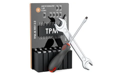 Trusted Platform Module, TPM with screwdriver and wrench, 3D rendering Tru... Stock Photos