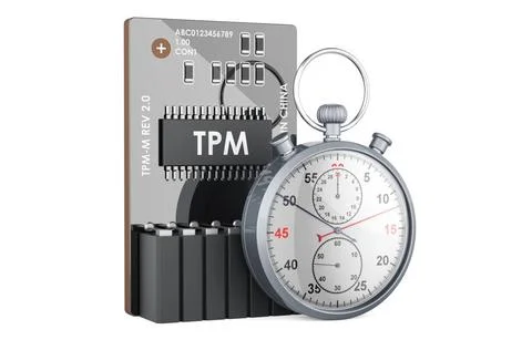 Trusted Platform Module, TPM with stopwatch. 3D rendering Trusted Platform... Stock Photos