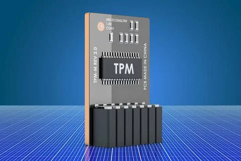 Trusted Platform Module vor digitaler, futuristischer Kulisse, 3D-Renderin... Stock-Fotos