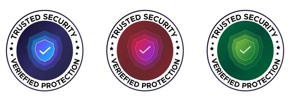 Trusted Security Verification Badge Shield Icon Set Stock Illustration