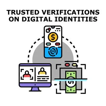 Trusted verifications on digital identities concept illustration Illustrazione stock