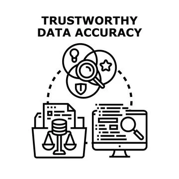 Trustworthy data accuracy concept showing file, computer, and magnifying glas Stock Illustration