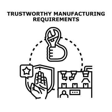 Trustworthy manufacturing requirements process concept illustration Stock Illustration