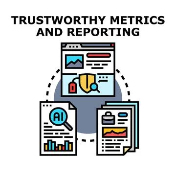Trustworthy metrics reporting analyzing data security Stock Illustration