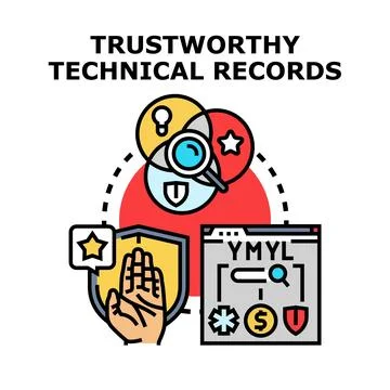Trustworthy technical records concept for data evaluation Illustrazione stock
