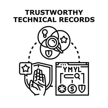 Trustworthy technical records concept for data evaluation Stockillustratie