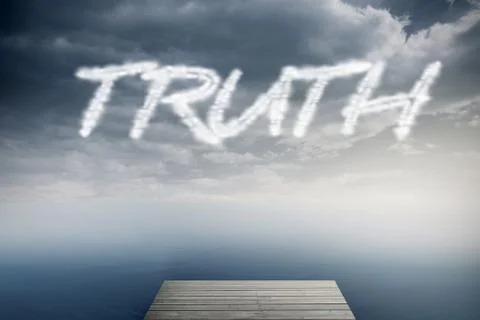 Truth against cloudy sky over ocean Illustrazione stock