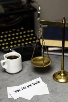 Truth concept composition detective desk Stock Photos
