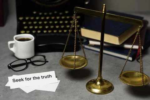 Truth concept composition detective desk Stock Photos
