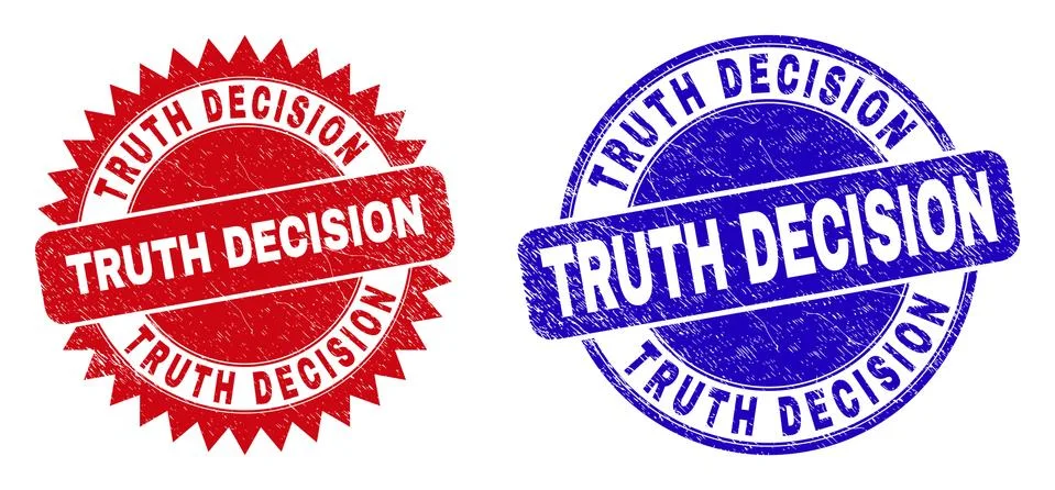 TRUTH DECISION Round and Rosette Seals with Rubber Texture Stock Illustration