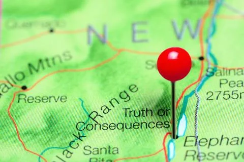 Truth or Consequences pinned on a map of New Mexico, USA Stock Photos