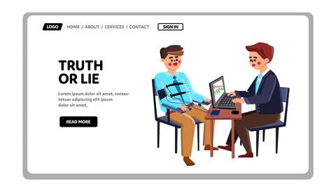 Truth Or Lie Examination Man On Polygraph Vector Illustrazione stock