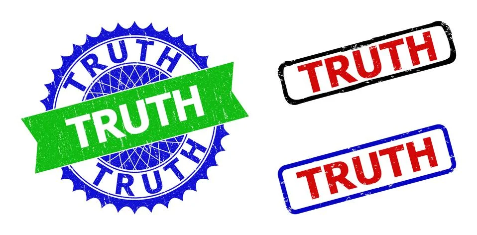 TRUTH Rosette and Rectangle Bicolor Stamp Seals with Grunged Textures Stock Illustration
