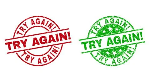 TRY AGAIN! Round Seals Using Scratched Texture Ilustração Stock