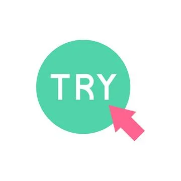 TRY Call-to-Action Badge with Red Cursor Point to Green Circle Stock Illustration