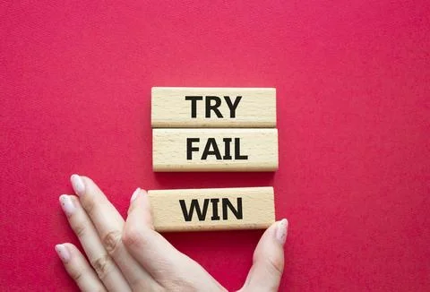 Try Fail Win symbol. Concept words Try Fail Win on wooden blocks. Beautiful.. 스톡 사진