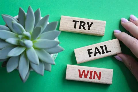 Try Fail Win symbol. Concept words Try Fail Win on wooden blocks. Beautiful.. 스톡 사진