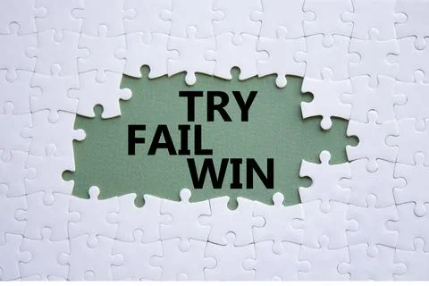 Try Fail Win symbol. Concept words Try Fail Win on white puzzle. Beautiful .. 스톡 사진