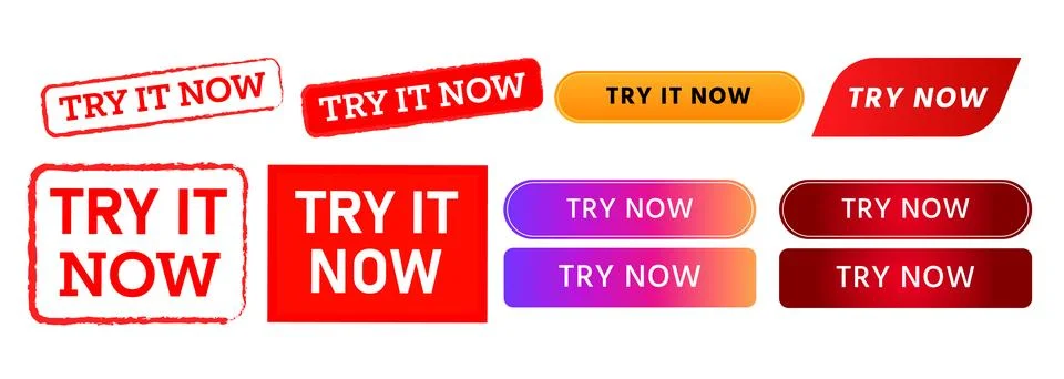 Try it now square stamp and rectangle button online sign for advertisement Stock Illustration