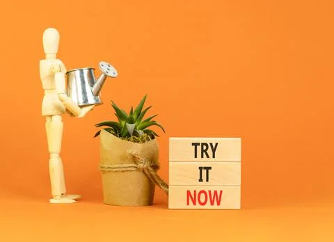 Try it now words symbol. Concept words Try is now on beautiful wooden blocks. Stock Photos