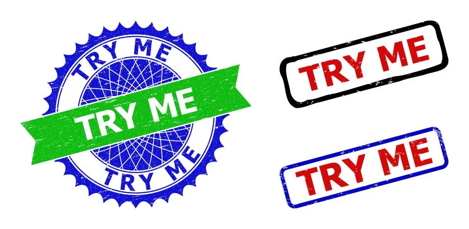 TRY ME Rosette and Rectangle Bicolor Stamps with Rubber Surfaces Illustrazione stock