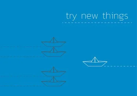Try new things with a folded paper boat Stock Illustration