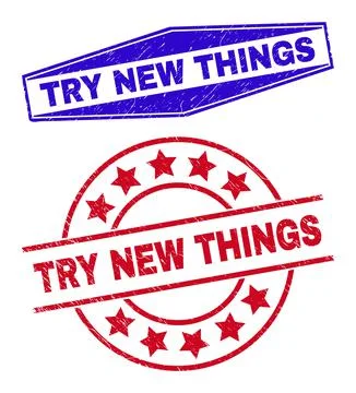 TRY NEW THINGS Textured Stamp Seals in Circle and Hexagon Forms Illustrazione stock