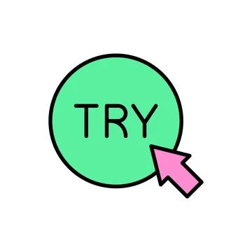 TRY Now Call-to-Action Label with Green Button and Cursor Arrow Stock Illustration