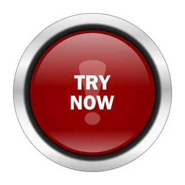 Try now icon, red round button isolated on white background, web design illus Stock Illustration