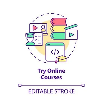 Try online courses concept icon Illustrazione stock