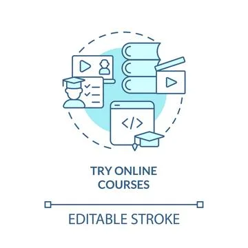 Try online courses turquoise concept icon Stock Illustration