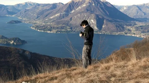 Try to watch the birds through the telescope in mountain- Birdwatching Stock Footage 59548191