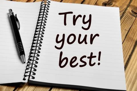 Try your best words on notebook Stock Photos