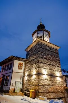 Tryavna old clock tower top Stock Photos