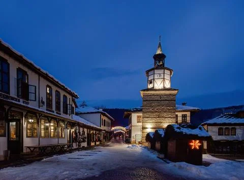 Tryavna old clock tower top Foto stock
