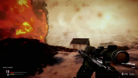 Trying to complete a video game mission in the newest single player shooter Stock Footage 219497080
