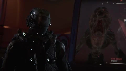 Trying to enter the alien's mind to view a map of the galaxy 01 Stock-Footage 277030114