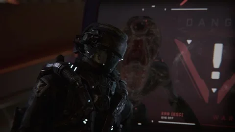 Trying to enter the alien's mind to view a map of the galaxy 02 Stock-Footage 277031631