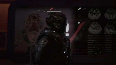 Trying to enter the alien's mind to view a map of the galaxy 03 Stock-Footage 277032571