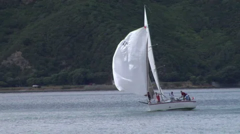 Trying to get a spinnaker brought in Stock-Footage 4910425